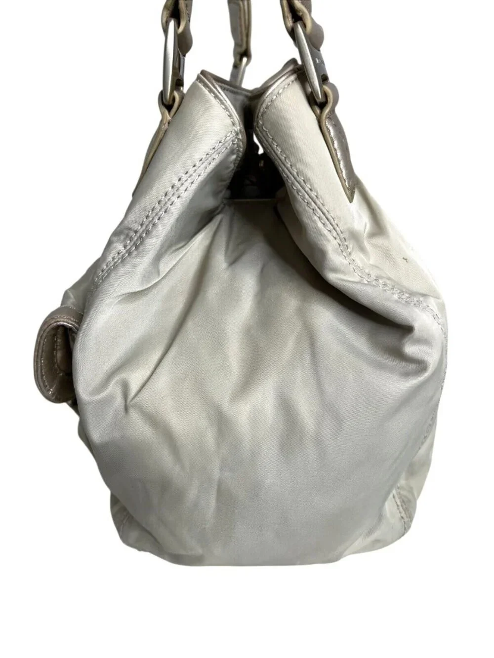 Michael Kors Metallic Beige/Silver Nylon Shoulder Bag With Buckle Detail